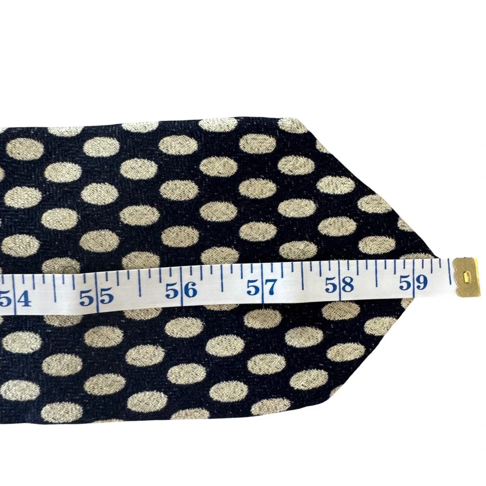 Fairfax J Riggins Silk Tie Navy Blue Cream Polka Dot Woven Hand Sewn USA Men Tie